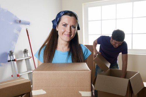 Packed student belongings ready for collection during a Maida Vale move