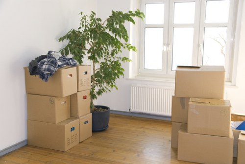 Boxes and household items prepared for a Maida Vale home relocation