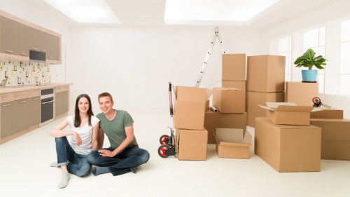 Moving team handling access challenges in a Maida Vale apartment building